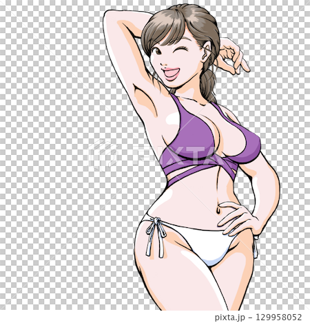 穿著泳衣的年輕女子擺出性感姿勢_上身_2 129958052
