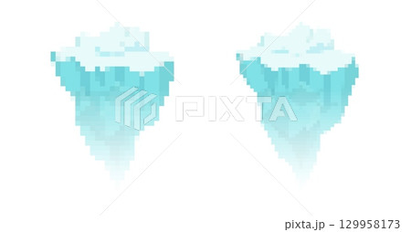 Pixel art icebergs floating on water reflection Pixel art icebergs floating on water reflection 129958173