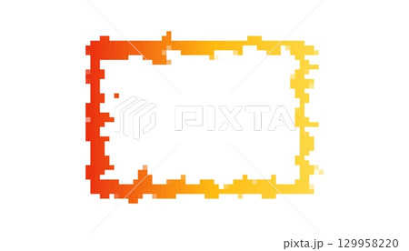 Mosaic pixel frame in bright red and yellow with retro 8 bit vibe for decorative design 129958220