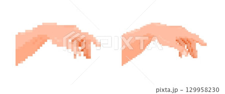 Pixelated hands in mosaic style for digital art design 129958230