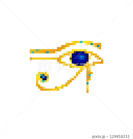 Mosaic pixel eye of horus icon with bold colors and ancient egyptian symbolism Mosaic pixel eye of horus icon with bold colors and ancient egyptian symbolism 129958231