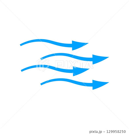Arrow flow illustrating air movement with blue curved lines showing wind direction 129958250