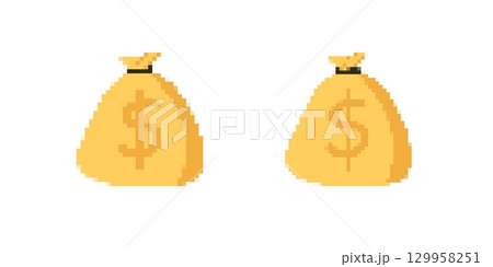 Pixel art money bags for retro gaming and design projects Pixel art money bags for retro gaming and design projects 129958251