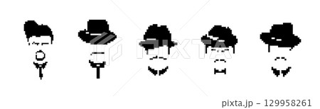 Vintage pixel portraits of men in hats 129958261