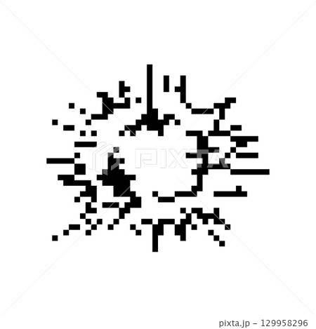 Mosaic pixel art style black and white explosion icon with retro aesthetic elements Mosaic pixel art style black and white explosion icon with retro aesthetic elements 129958296