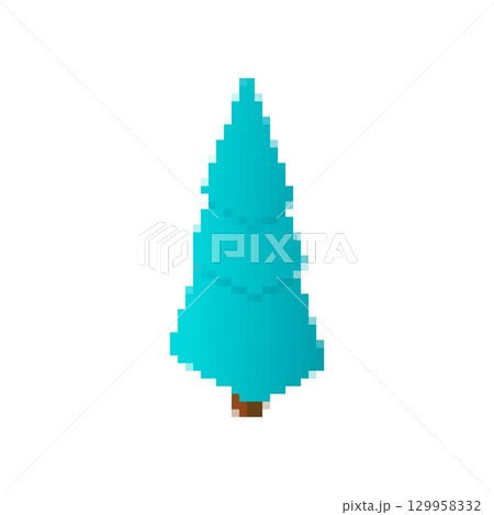 Mosaic pixel tree icon in festive cartoon style suitable for holiday or seasonal designs Mosaic pixel tree icon in festive cartoon style suitable for holiday or seasonal designs 129958332