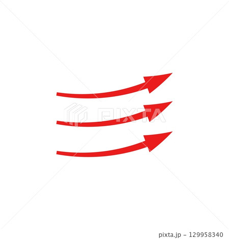 Red arrows indicating air flow direction with curved motion design 129958340