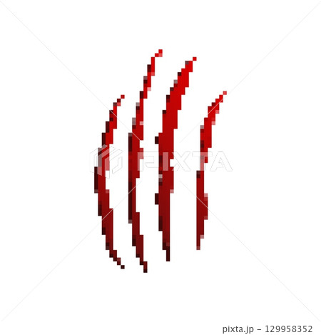 Mosaic pixel art icon of red claw scratch lines in cartoon style Mosaic pixel art icon of red claw scratch lines in cartoon style 129958352