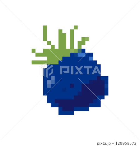 Mosaic pixel art blueberry icon with vibrant 8 bit style and retro gaming aesthetic Mosaic pixel art blueberry icon with vibrant 8 bit style and retro gaming aesthetic 129958372