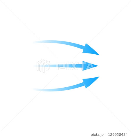 Arrow flow curved blue motion symbolizing air movement and directional dynamics in motion graphics 129958424