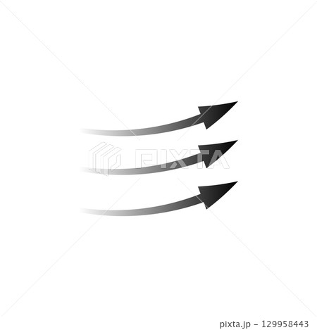 Arrow trio curved and flowing to represent movement and direction with gradient effect 129958443