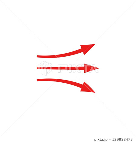 Red arrows illustrating motion flow in a dynamic curved and straight pattern design 129958475