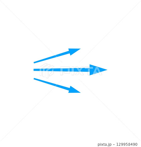 Arrow flow showing direction of movement with blue air stream lines 129958490