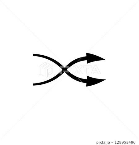 Arrow icon with diverging curved flow symbolizing dynamic air movement or data direction 129958496
