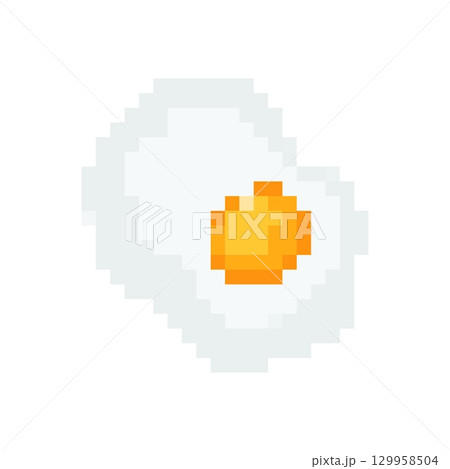 Mosaic pixel-style icon of a retro pixel fried egg in vibrant 8 bit game art design 129958504