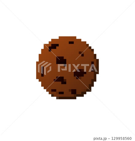 Mosaic pixel cookie icon reflecting retro pixelated design with chocolate chip emphasis 129958560