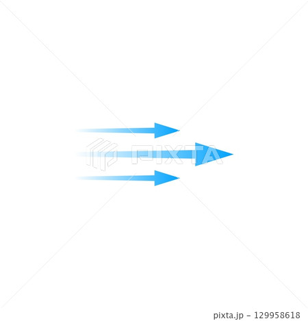 Arrow flow illustrating multiple blue arrows displaying dynamic motion and direction 129958618