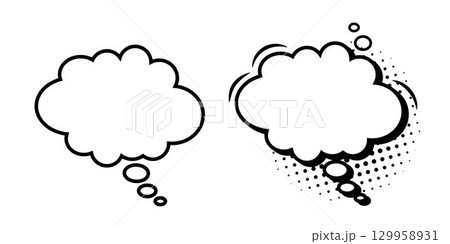 A set of speech bubble templates in the shape of a cloud with a shadow of semitones on a white background. A set of speech bubble templates in the shape of a cloud with a shadow of semitones on a white background. 129958931