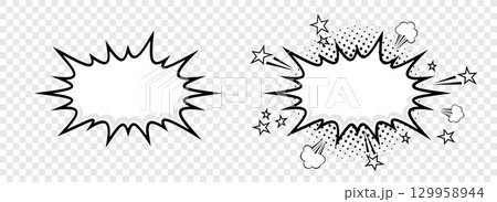 Empty comic speech bubbles with a semitone on a transparent background. 129958944