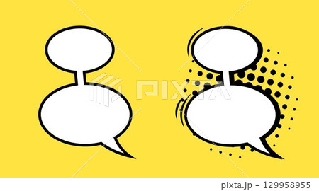 Oval-shaped speech bubbles or cartoon design or comic book elements highlighted on a yellow background. 129958955