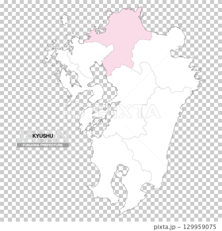 日本九州福岡縣地圖(含縣界 01) 日本九州福岡縣地圖(含縣界 01) 129959075
