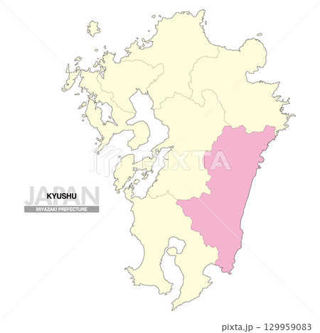 日本地図 九州 宮崎県 県境有り 02 129959083