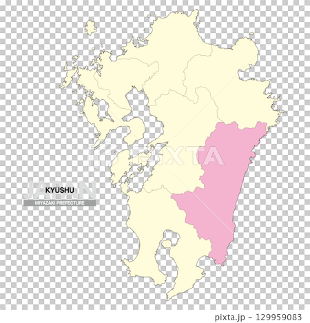 日本地図 九州 宮崎県 県境有り 02 129959083