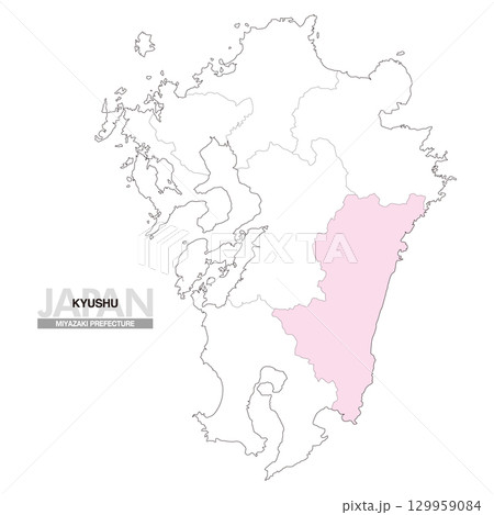 日本地図 九州 宮崎県 県境有り 01 日本地図 九州 宮崎県 県境有り 01 129959084