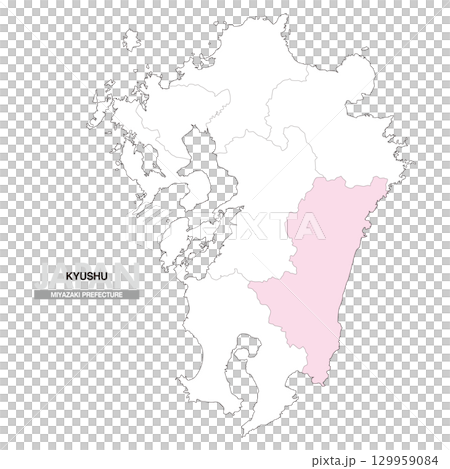 日本地図 九州 宮崎県 県境有り 01 日本地図 九州 宮崎県 県境有り 01 129959084