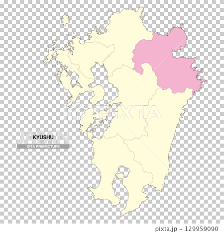 Map of Japan Kyushu Oita Prefecture with prefectural borders 02 129959090