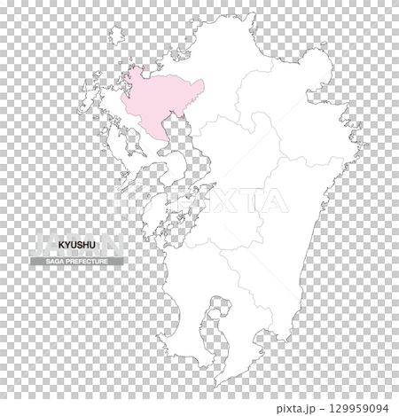 Map of Japan Kyushu Saga Prefecture with prefectural borders 01 129959094