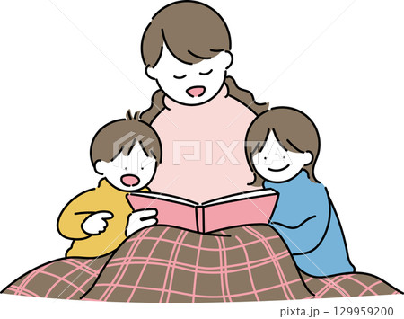 読書をするお母さんと子供達 129959200