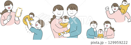 赤ちゃんを抱っこする両親のセット 129959222