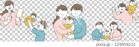 赤ちゃんを抱っこする両親のセット 129959222