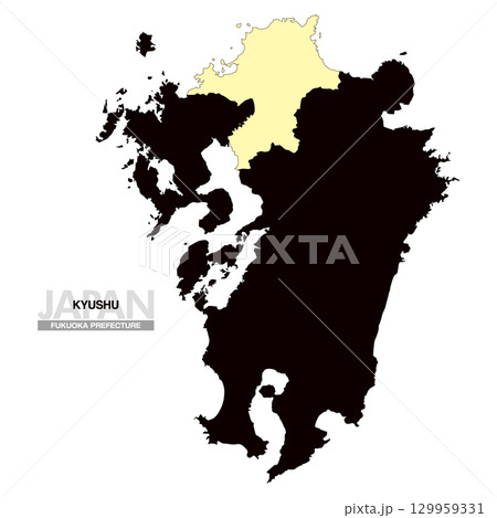 日本地図 九州 福岡県 県境無し 03 日本地図 九州 福岡県 県境無し 03 129959331