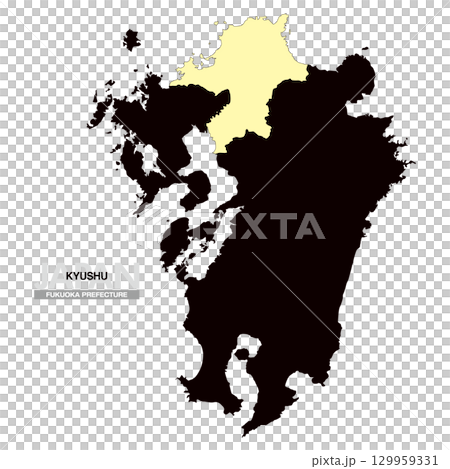 日本地図 九州 福岡県 県境無し 03 日本地図 九州 福岡県 県境無し 03 129959331