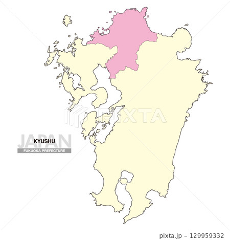日本地図 九州 福岡県 県境無し 02 日本地図 九州 福岡県 県境無し 02 129959332