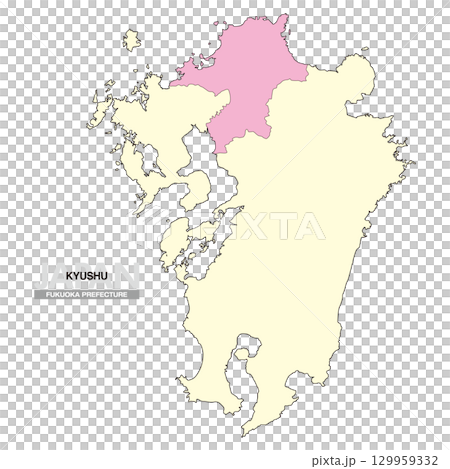 日本地図 九州 福岡県 県境無し 02 日本地図 九州 福岡県 県境無し 02 129959332
