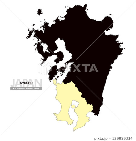 日本地図 九州 鹿児島県 県境無し 03 日本地図 九州 鹿児島県 県境無し 03 129959334