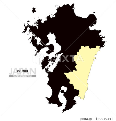 日本地図 九州 宮崎県 県境無し 03 日本地図 九州 宮崎県 県境無し 03 129959341