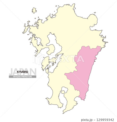 日本地図 九州 宮崎県 県境無し 02 129959342