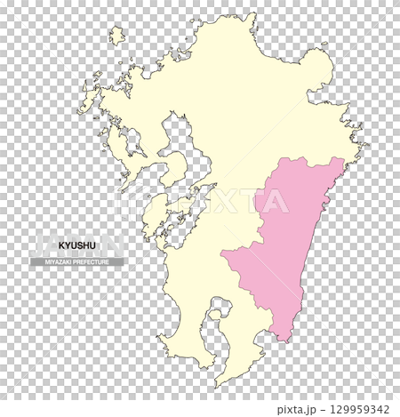 日本地図 九州 宮崎県 県境無し 02 129959342