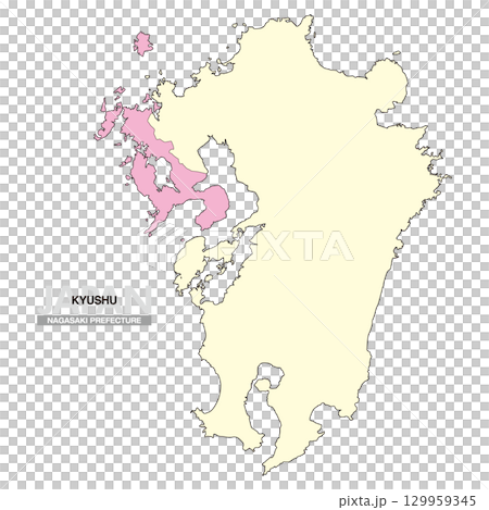 Map of Japan Kyushu Nagasaki Prefecture No prefectural borders 02 Map of Japan Kyushu Nagasaki Prefecture No prefectural borders 02 129959345