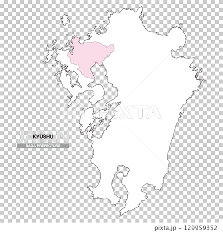 Map of Japan Kyushu Saga Prefecture No prefectural borders 01 Map of Japan Kyushu Saga Prefecture No prefectural borders 01 129959352
