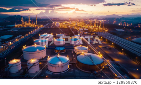 Storage of chemical products like oil, petrol, gas in factory industry. 129959870