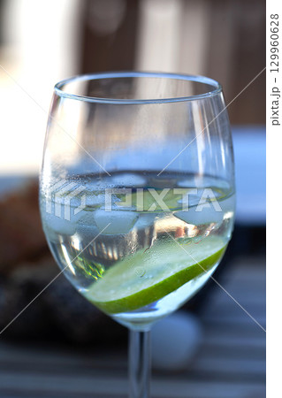 Close-up of a glass of refreshment Close-up of a glass of refreshment 129960628