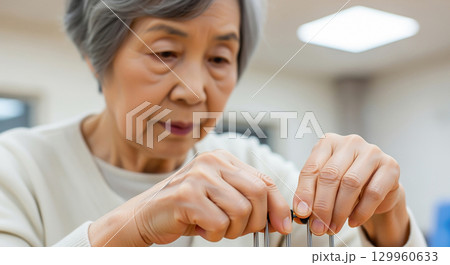 作業療法でリハビリするシニア 129960633
