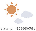 白背景に孤立した太陽と雲のアイコンセット 129960761