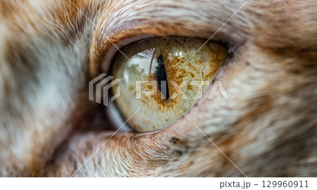 Close-up of an amber feline eye. 129960911
