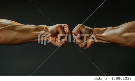 Two fists in a gesture of solidarity or conflict. 129961082